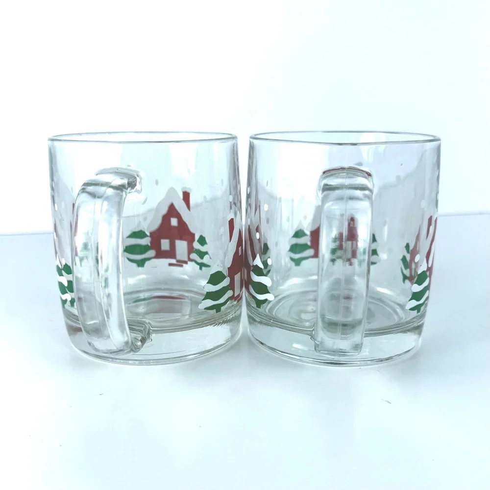 Vintage Crate & Barrel Luminarc French Clear Christmas Tree Mugs set of 2